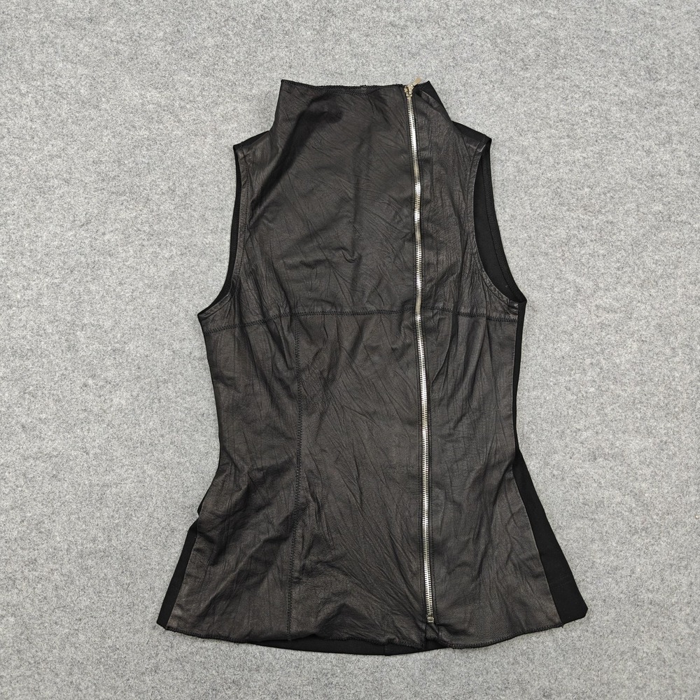Illia Tank Top Womens 4 Brown Leather Mock Neck Zip Front Stretch Made USA
